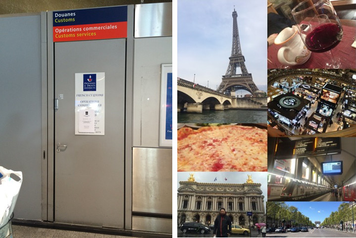 写真左：なかなか開かなかった空港税関の扉　写真右：フランスの有名な観光名所などなど

 